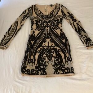 Black and Cream Sequin Cocktail Dress